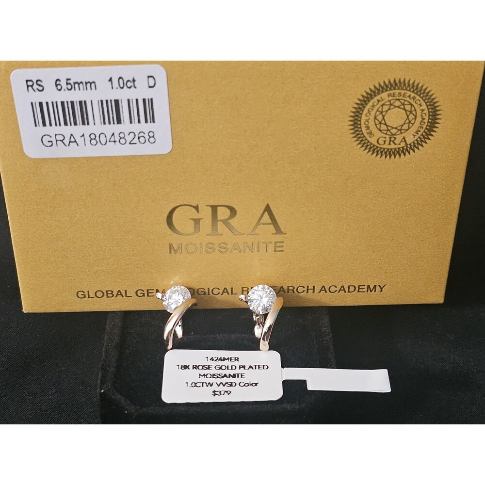 18k rose gold plated rhodium 1.0 carat Moissanite huggie hoop earrings
